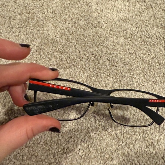 Prada Eyeglasses Women's VPS 50G Black Red Rectangular Frames Designer Glasses - Picture 8 of 13